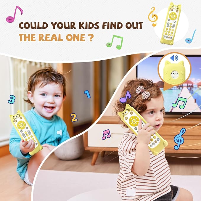 KIRALUMI Baby Remote Control Toy with Kitten Silicone Cover - Educational Musical Baby Toddler Toys with Realistic Play, Lights, and Sounds - 6, 9, 12, 18 Month Boys Girls Toys Gift.