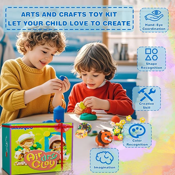 Ixiaoyoo Air Dry Clay for Kids, 92 Colors Modeling Magic Clay, DIY Model Arts & Crafts Kit with Sculpting Tools, Soft & Safe & Non-Toxic, School Projects, Birthday Toy Gifts for Boys & Girls Aged 3–12