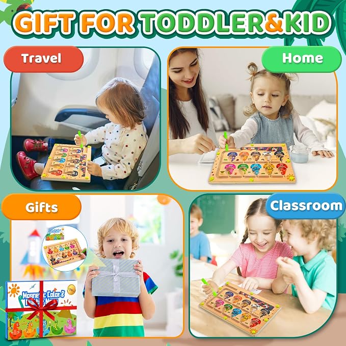 Busy Board Travel toys for Toddlers Kids, Montessori Toys Magnetic Color and Number Maze Puzzle, Dinosaur Bead Mazes Toys for Fine Motor Skills,Airplane Car Travel Activities Essential (Small)
