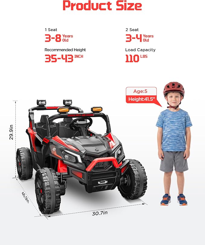 Firstness 24V Remote Control Ride on Cars for Kids 800W Toddler Electric Car Two Seater Ride on Toys with LED Lights, Music, 3 Speed Mode, Electric Vehicle Ride On Truck Car for Kids Ages 3-8, Red