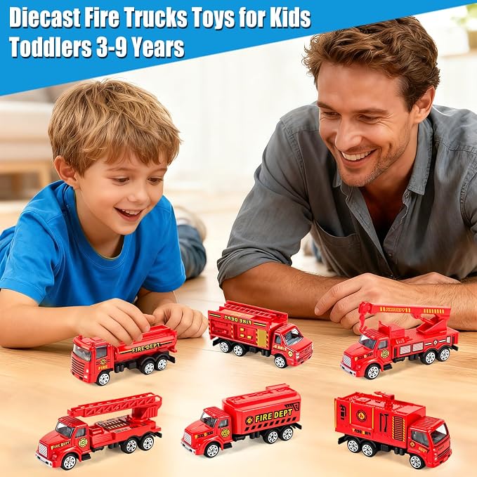 6 Pack Diecast Fire Truck Toy, Mini Alloy Fire Trucks for Toddlers 3-5 Firetruck City Emergency Model Car Toys for Kids Boys Age 3 4 5 6 7 Years Old Goodie Bag Stuffers Birthday Gift