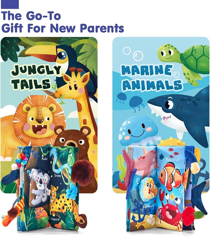 hahaland Baby Toys 0-6 Months - Crinkle Books for Babies 2-Pack, Soft Cloth Sensory Touch Feel Baby Book 6-12 Months Infant Montessori Toys 0-3 Month Newborn Baby Boys Gifts 3-6 Months Travel Toys