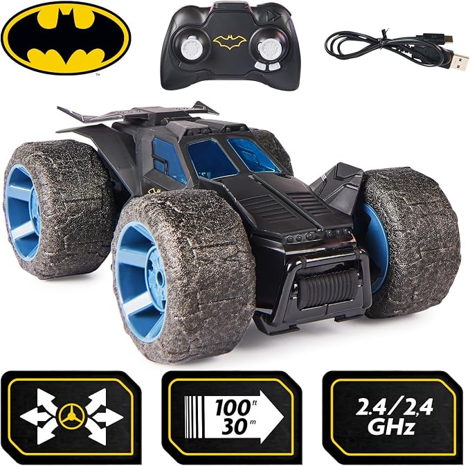 DC Comics, Batman Stunt Force Batmobile, Indoor Remote Control Car, Turbo Boost & Crazy Stunts, Collectible Super Hero Kids Toys for Boys and Girls 4 and Up