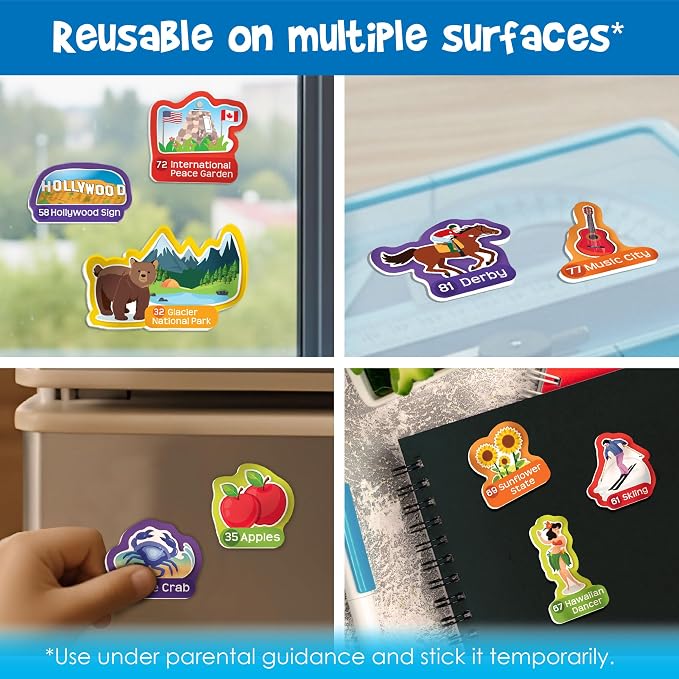 Imagimake Mapology USA Map with Reusable Stickers | 100+ Jelly Stickers | Classroom Geography Games & Learning Kids Toys Age 5-8 | Gifts for Boys & Girls Age 5,6,7,8,9,10,11,12 Years Old