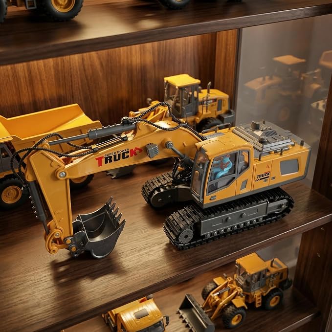 Remote Control Excavator,RC Excavator Toy 11CH Construction Digger,Construction Toys Rc Excavator for Adults,Metal Dig Bucket, Lights Sounds,3 4 5 Year oldGift for Birthday