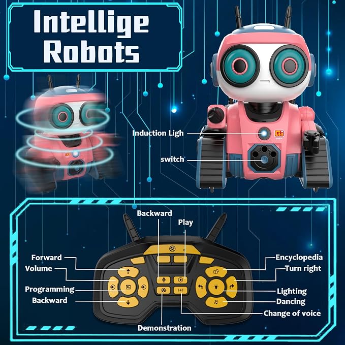 BYTEWAR Robot Toys for Boys Girls, Rechargeable RC Robot with Intelligent Programming Function, Gesture Sensing,Auto-Demonstration, Gift for Kids Age 3+(Pink)