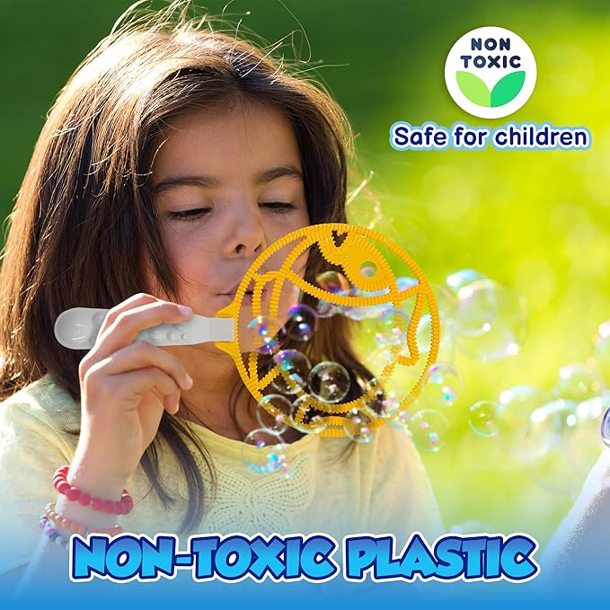 Bubble Wands for Kids - Giant Bubble Wand Set with Tray, Outdoor Toy for Kids, 11 Pcs Large Ring Kit with Mix Solution