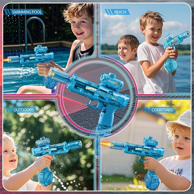 Electric Water Gun for Adults Kids 2 Pack,Automatic Watergun,Ultimate Party Beach Toy Fun Gift for Toddler,Summer Pool Game,Long Range,Rechargeable,Splashy Blaster Electric Water Guns(Pistol,Red+Blue)
