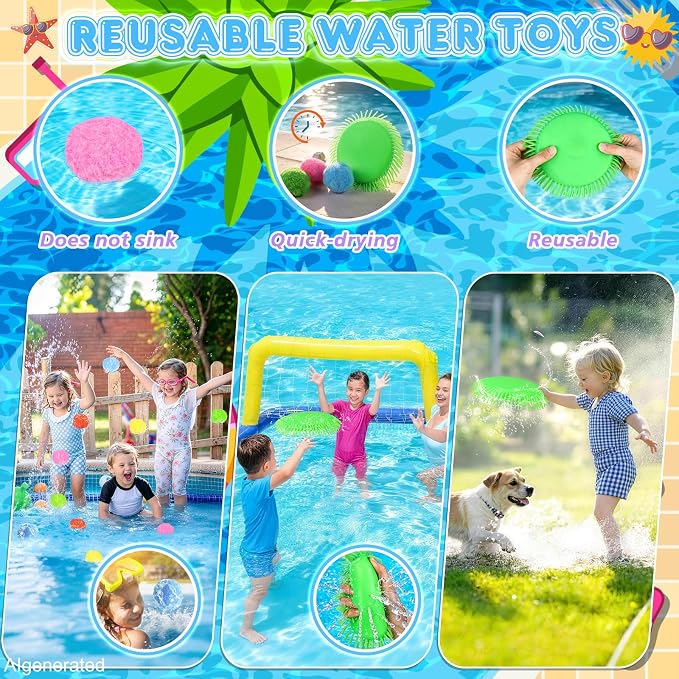 EULRGAUS Pool Toys, 34PCS Swim Thru Rings Pool Games, Diving Toys with Diving Rings, Underwater Treasures, Diving Gems, Water Toys with Splash Balls, Water Frisbee, Swim Toys for Kids, Boys and Girls
