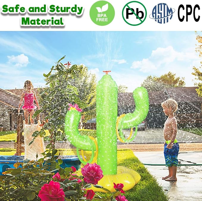 Sprinkler for Kids Outdoor Water Toy, Inflatable Cactus Toddler Sprinkler Toy Summer Water Toys Outside Backyard Garden Yard Fun Sprinklers Spray Toys with 4 Rings