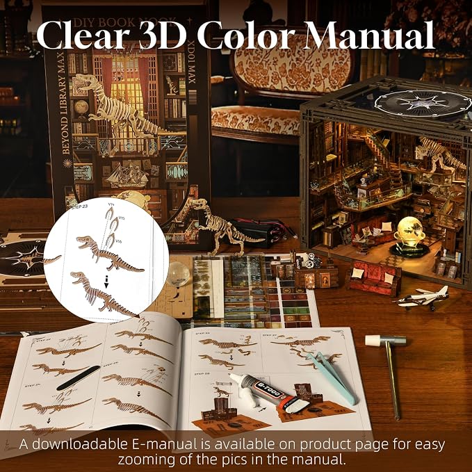 MiniCity DIY Book Nook Kit for Adults, 3D Wooden Puzzle Bookend Bookshelf Insert Decor with LED Light and Dust Cover (Beyond Library Max)