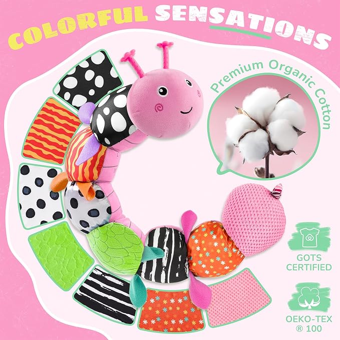 AWOTOY Baby Toys 6-12 Months Music Caterpillar,Stuffed Animals Infant Toys 0-3-6 Months,Baby Sensory Toys Tummy Time with Crinkle Rattle Teething Toys Boy Girl Gifts Birthday Shower Gifts
