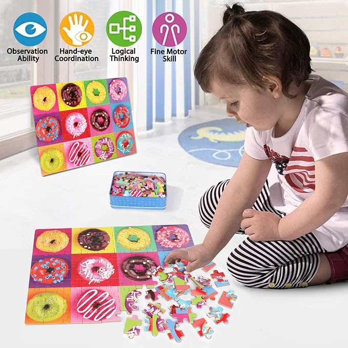 LELEMON Puzzles for Kids Ages 4-6,6 Pack 100 Piece Puzzles for Kids Ages 4-8 in a Metal Box,Educational Jigsaw Puzzles Puzzle Games Puzzle Toys for Girls and Boys