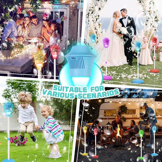 Automatic Bubble Machine, Outdoor Vertical Bubble Machine with Rechargeable Batteries and Lights Music for Kids and Adults Wedding Birthday Party, No Leak Bubble Blower