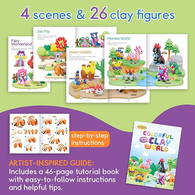Drama Planet Air Dry Clay Kit for Kids, 26 Character Tutorials | 18 Cans of Modeling Clay, 46-Page Guidebook, 26 Character Tutorials, Great Gift for Boys & Girls