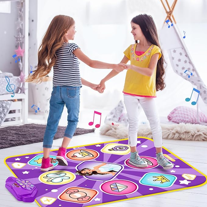 Kusntin Dance Mat, Dance Mixer Rhythm Step Play Mat, Pink Dance Pad with LED Lights, Adjustable Volume, Built-in Music, 5 Game Modes, Xmas Birthday Gifts for 3-10 Years Girls Toys (Purple-Princess)