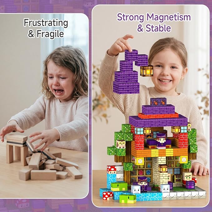 Magnetic Blocks for Kids 3-5: 300 Pcs Magic Forest Building Toys with 48 Patterns - 0.8" Pixel Sensory Cubes for Creative Construction - Birthday Gift for Boys Girls Age 3 4 5 6 7 8 Year Old