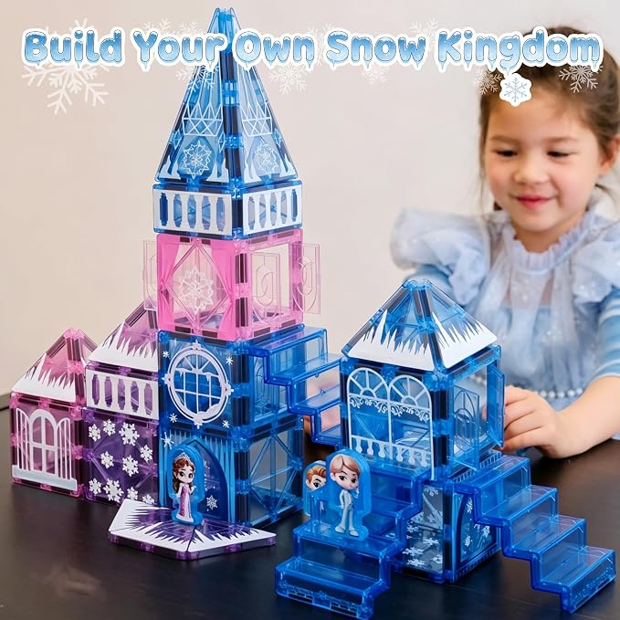 GobiDex 100PCS Magnetic Tiles Princess Castle with 4 Dolls & Stairs, Princess Magnetic Building Blocks for Kids Ages 3-5 4-8, Magnets Sensory Toddler Toys Birthday Gifts for 3+ Year Old Girls Boys