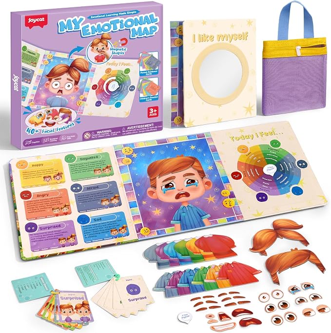 JoyCat Social Emotional Learning Games for Kids 3-5, Magnetic Face Toy for Emotional Skills Activities with Emotion Cards,Color-Coded Feelings Activity, Calm Down Corner and Montessori Preschool Toy