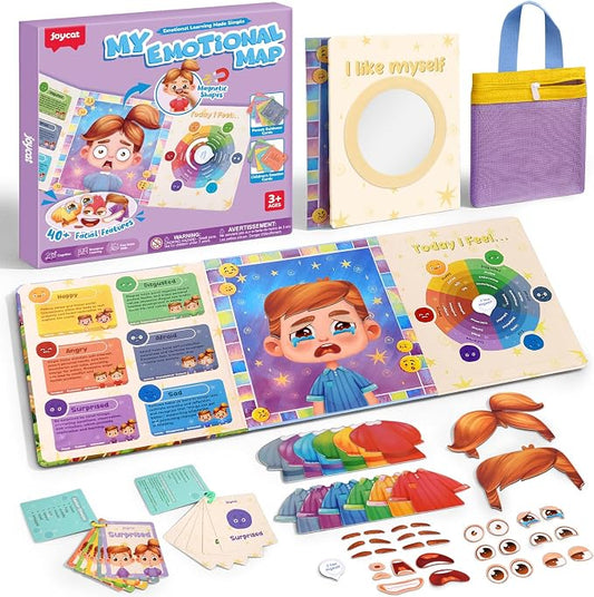 JoyCat Social Emotional Learning Games for Kids 3-5, Magnetic Face Toy for Emotional Skills Activities with Emotion Cards,Color-Coded Feelings Activity, Calm Down Corner and Montessori Preschool Toy