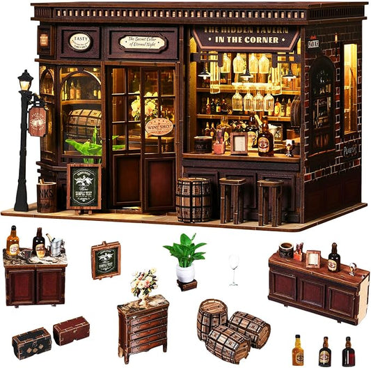 Book Nook Kits for Adults Teens 14+, DIY Miniature House Kits, Booknook Tiny House Bookshelf Decor 3D Wooden Puzzle, Gifts for Family, Friends, Bookshelf Insert Decor with LED Light