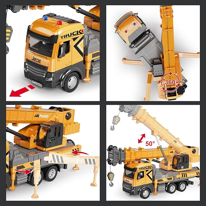 Kids Toys for 3 4 5 6 7 Years Old Boys, Die-cast Construction Toys Set w/Lights & Sounds, 29IN Crane Arm Alloy Engineering Construction Vehicles Truck Toys, Classics Crane Truck Model