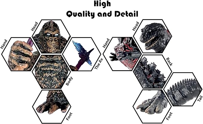 TwCare Set of 2 Legendary Shin Monster Dinosaur vs King Kong Toy Action Figures, Movable Joints Movie Series Soft Vinyl, Travel Bag