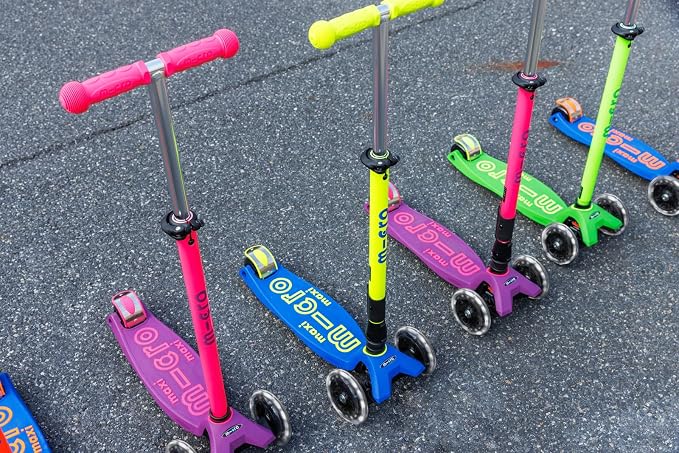 Micro Kickboard | Maxi Foldable LED Kids Scooter for Ages 5-12 | Children up to 110 lbs | 3 Wheel Lean-to-Steer Design | Adjustable T Bar | Smooth Ride, Motion Activated PU LED Wheels | Swiss Design