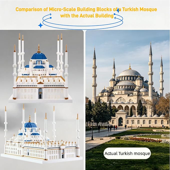 KLMEi Micro Building Blocks Set 6850 Pcs Blue Mosque Miniature World Landmark Architectural Construction Model for Adult and Children Age of 14+
