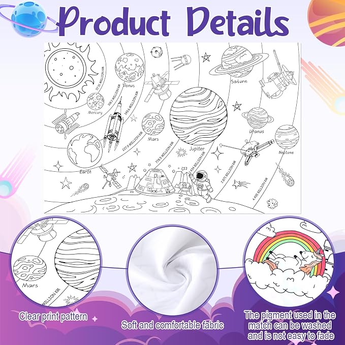 Mindsoft Coloring Craft Coloring Pillowcase Space Pillowcase with 12 Pcs Markers Pens for Decoration Supplies Craft, 28.7 x 19.7 Inch