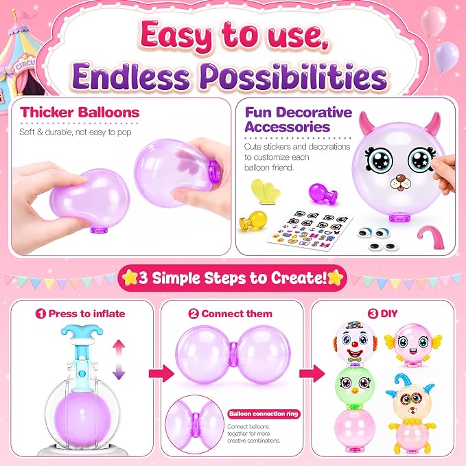 Innofans DIY Balloon Craft Kit with Sticker Decorated Balloons Toy for Kids, Craft Kit for Kids 4-8, Arts & Crafts Girls Toys, DIY Creative Activity, Christmas Birthday Gifts for Girls Boys Ages 3+