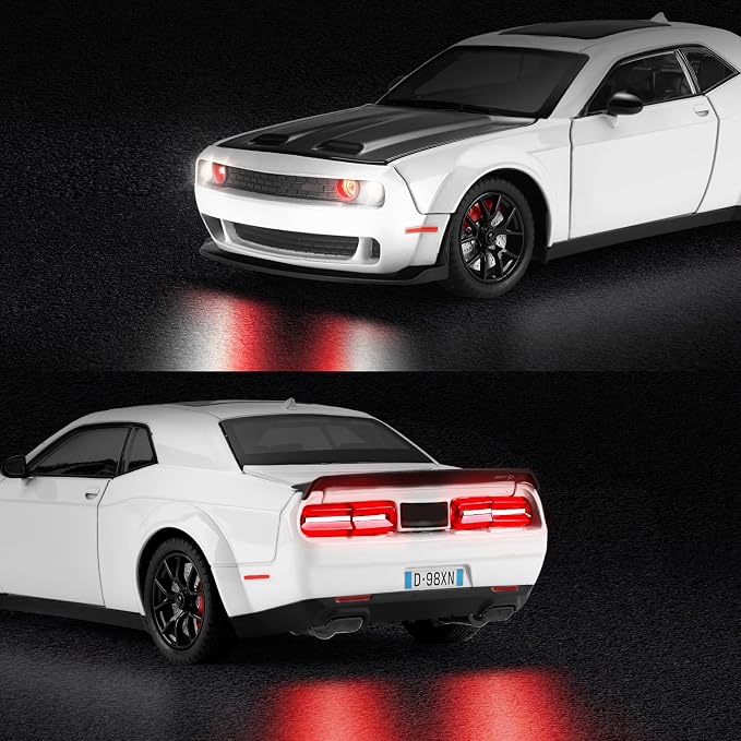 Toy Cars for Boys Age 3-12 1:24 Diecast Car Toys Metal Car Model with Light & Sound Collectable Muscle Super Cars for Kids (White)