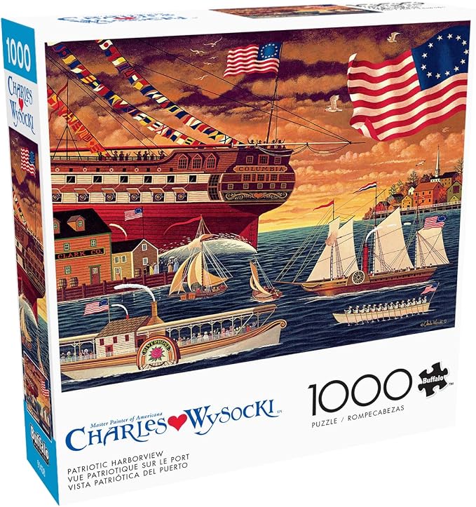 Buffalo Games Charles Wysocki - Patriotic Harborview - 1000 Piece Jigsaw Puzzle - 26.75 x 19.75 in - Reference Poster - Precision Cut Pieces - Adult Jigsaw Puzzles