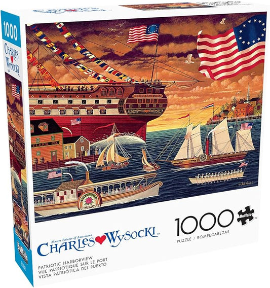 Buffalo Games Charles Wysocki - Patriotic Harborview - 1000 Piece Jigsaw Puzzle - 26.75 x 19.75 in - Reference Poster - Precision Cut Pieces - Adult Jigsaw Puzzles