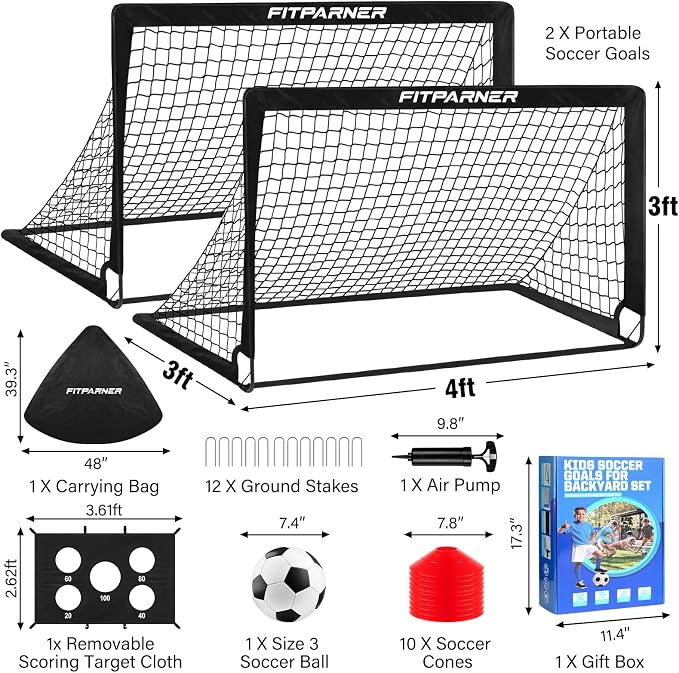 Soccer Goal,Backyard Soccer Goals for Kids 2 Pack,4x3/6x4 FT Portable Toddler Soccer Nets with Target,Ball & Cones,Soccer Training Equipment for Kids Youth Outdoor Games,Sports,Play