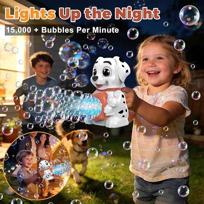 Zerhunt Leak-Proof Bubble Machine for Toddlers: Automatic Bubble Blower with Cute Dog Design, Lights & 150ML Tank - Durable Bubble Toy Gift for Kids Ages 3-7 - Idea for Party, Outdoor, Birthday