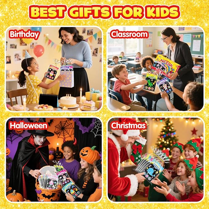 FUNNYB&G Foil Art Party Favors for Kids - 24 Pack Foil Art Crafts Kits Coloring Books, Goodie Bag Stuffers Party Favors for Kids 4-8 8-12, Bulk Birthday Classroom Prizes Girls Boys Gifts (Classic)