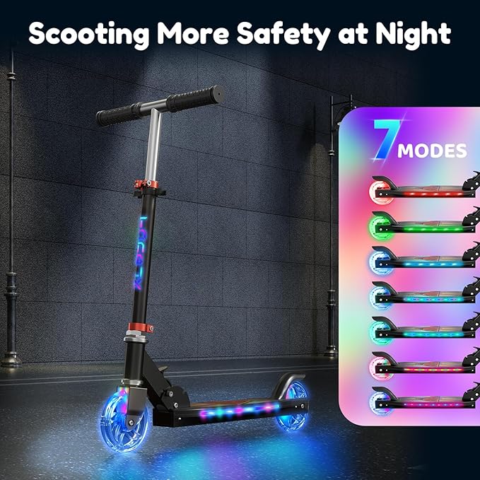 TONBUX Scooters for Kids 5-12, 2 Wheel Scooters with Cool Light Up Stem, Wheels, and Deck, 3 Level Adjustable Height Kick Scooter, Foldable and Lightweight Scooter for Kids 8-12