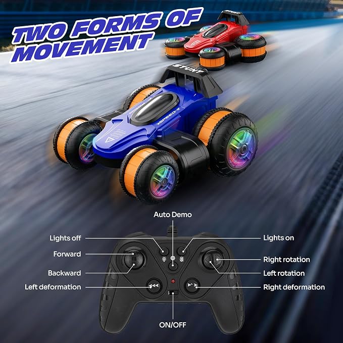 High Speed Remote Control Drift Car for Kids, 360 Degree Rotating Deformation Stunt RC Cars for Boys and Girls Ages 3-16, 4WD Drift RC Stunt Car with Light for Christmas, Birthday, Party Gifts (Blue)