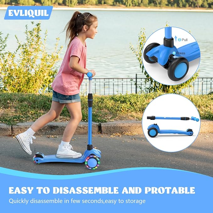 Kids Scooter,Lighted Wheels and 3 Adjustable Height Handlebars Scotters for Kids 3-12,3 Wheel Toddler Kick Scotter for Boys & Girls up to 132 Lbs.