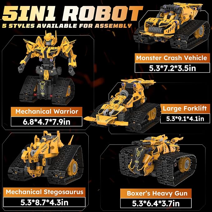 5-in-1 STEM Robot Building Kit, 373 Pcs Remote Control & APP Controlled DIY Robot Toys, Educational Science Building Blocks, for Kids Boys Girls Ages 8-14