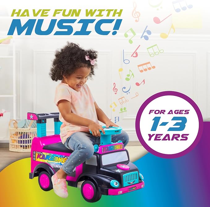 Toddler Ride On Toy - Push Car, Interactive Musical Toys for Toddlers 1-3 with Microphone, Keyboard & Drumsticks, Toddler Activities, Foot to Floor, Durable Baby Car, Easy Assembly, Baby Toy