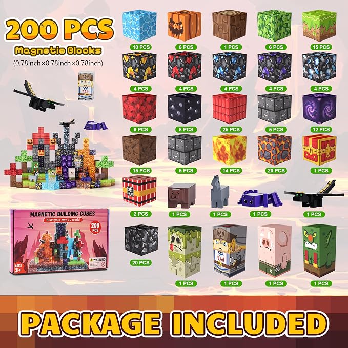 200PCS Magnetic Blocks, Magnetic Building Blocks, 0.78in Magnetic Building Cubes, STEM Game Stacking Toys for Kids, Birthday Gifts for Boys and Girls Age 3+ Years Old