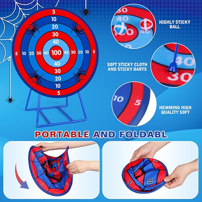 Large Dart Board for Kids, Kids Double-Sided Dart Board with Sticky Balls and Darts, Indoor/Outdoor Sport Fun Party Play Game Toys, Gifts for 3 4 5 6 7 8 9 10 11 12 Year Old Boys Girls