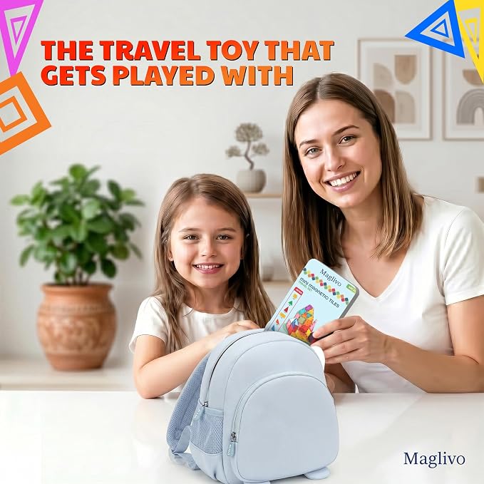 Mini Magnetic Tiles Travel Set 40 Pcs, Our is W/1 Bigger Tile, Mini Magnetic Tiles with Case for Kids- Travel Magnetiles-Magnet Tiles Travel Set