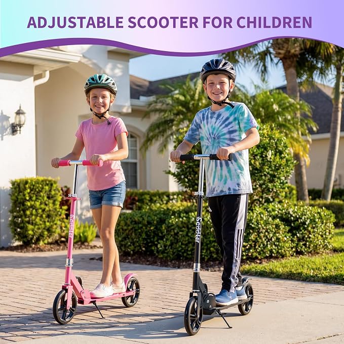 Kick Scooter for Ages 6+,Foldable Lightweight 8IN Big Wheels Scooter for Kids, Teen and Adults, 3 Adjustable Levels
