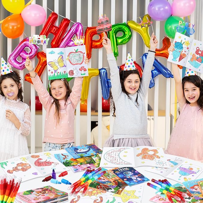 BenLouis Coloring Books for Kids With Stacking Crayons Set Mini Coloring Books Bulk for Ages 4-8-12 Small Activity Books for Birthday Party Gifts Goodie Bags Stuffers Travel（12+12Pcs Colorful）