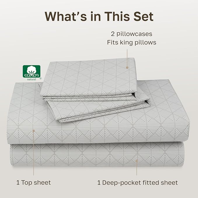 California Design Den Soft Cal King 100% Cotton Sheet Sets, 400 TC Good Housekeeping Award Winner, Smooth Sateen Finish, Deep Pockets, Cozy & Durable Cal King Bedding Set (Crosshatch Taupish - Sage)