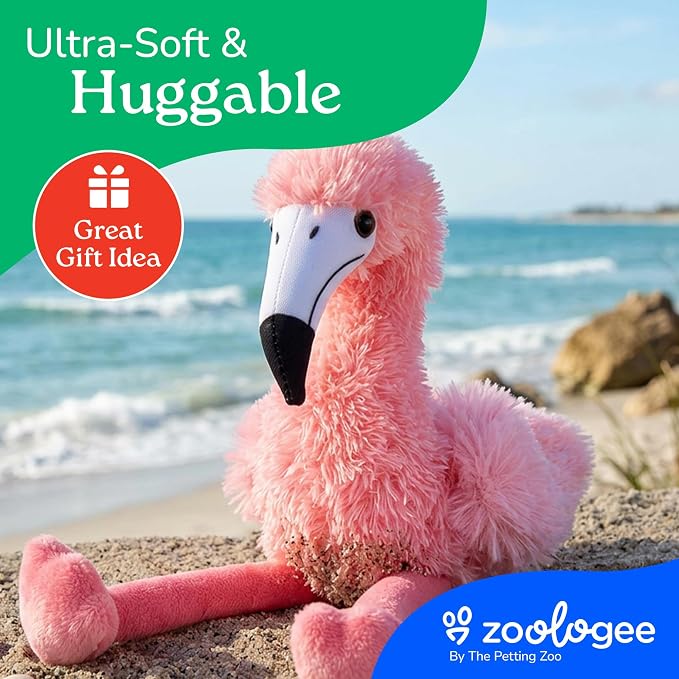 The Petting Zoo Flamingo Stuffed Animal Plushie, Gifts for Kids, Scoopz Wildlife Animals, Pink Flamingo Plush Toy, 8 inches