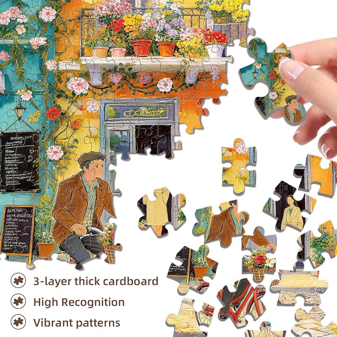 Romantic Cafe Puzzles for Adults 1000 Pieces,Impossible Hard Difficult Challenging Jigsaw Puzzles for Adults 1000 Pieces,Puzzle with Letters on Back,Recycled Paper Jigsaw Puzzle(27.6"x19.7")